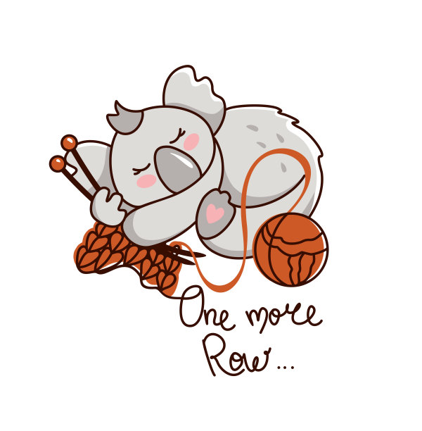 可爱的考拉睡着了，她的爪子里有编织针和纱线。有趣的插图。图片下载