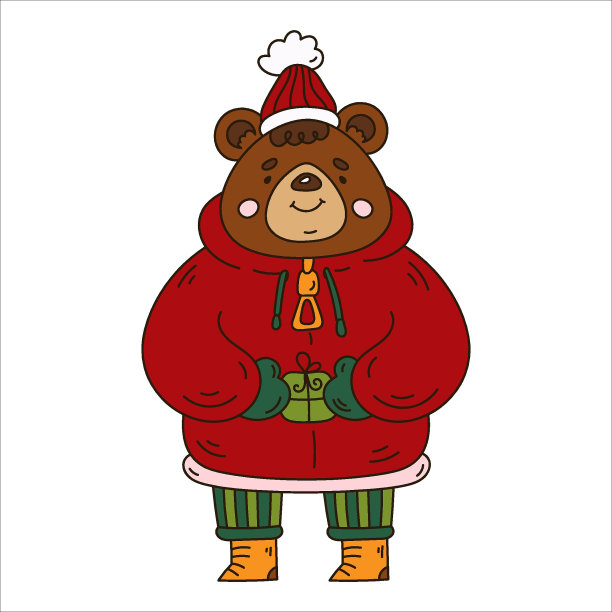 可爱打败圣诞人物，涂鸦卡通艺术图片下载