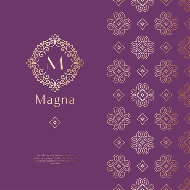 框架与金色矢量饰品在紫色的背景。优雅、经典的元素。可用于珠宝、美容和时尚行业。伟大的标志，徽章，或任何想要的想法。图片下载