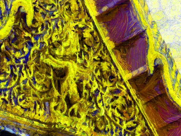 泰国古代建筑屋顶装饰图案插画创造了印象派绘画风格。图片下载