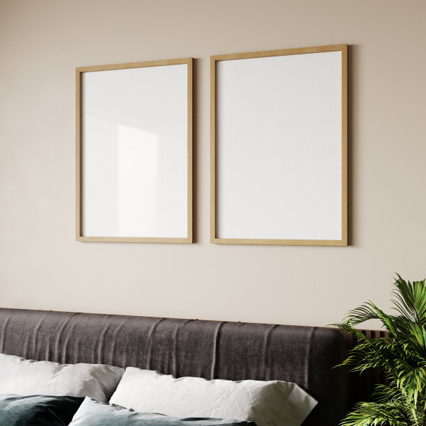模拟海报框架在现代室内背景，室内空间，卧室，当代风格，3D渲染图片下载