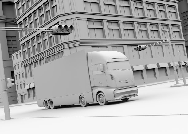 电动卡车通过十字路口的粘土效果图图片下载