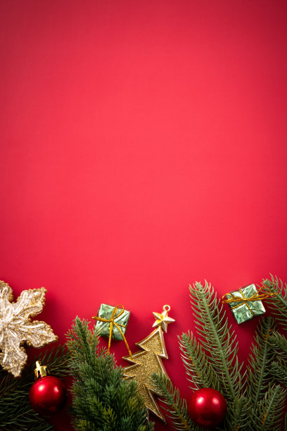圣诞背景设计概念与美丽的装饰和树枝。图片下载