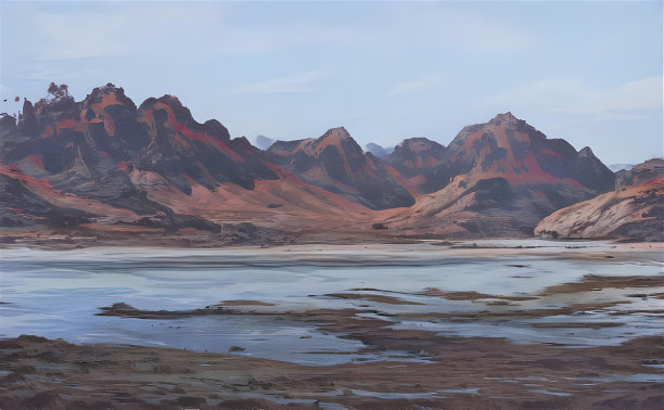 插图的湖泊和山脉景观-完美的墙纸图片下载