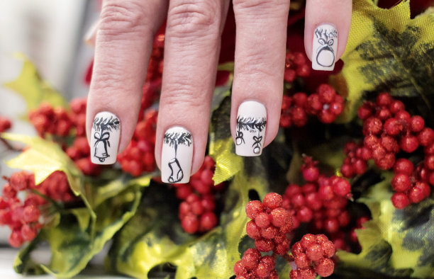 圣诞饰品和长袜指甲艺术设计图片下载