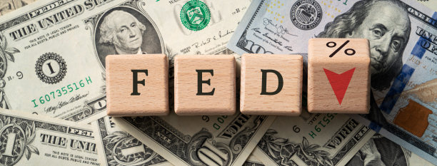 木块与美元银行利率百分比，金融世界经济危机的设计理念。图片下载