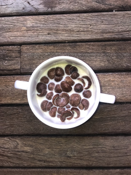早餐一碗巧克力口味的麦片加牛奶图片下载