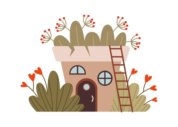 童话锅形房子插画图片下载