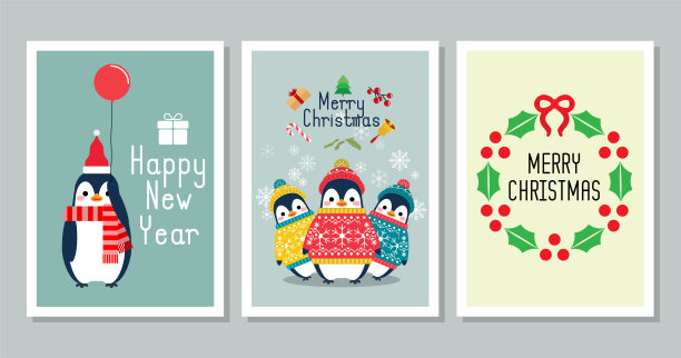 冬天企鹅卡通人物，圣诞插画可爱的企鹅贺卡配上针织帽、毛衣、围巾等饰品。图片下载