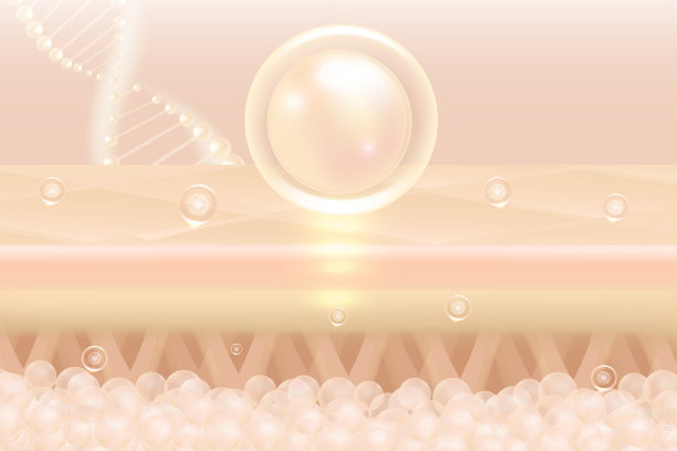 透明质酸头发和皮肤解决方案广告，奶油胶原蛋白血清滴在皮肤细胞与化妆品广告背景准备使用，插图矢量。图片下载