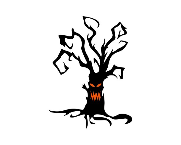 有吓人脸的万圣节树图片下载