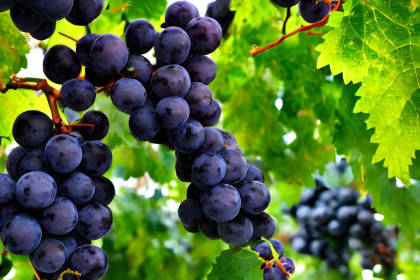 花园里成熟的黑葡萄的特写图片下载