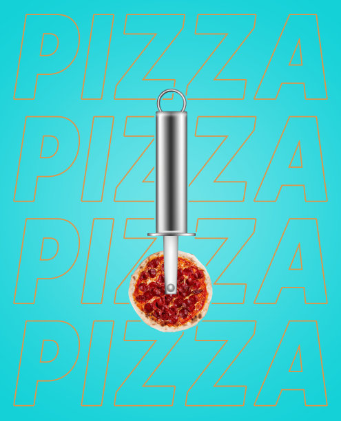 当代艺术拼贴。意大利腊肠披萨，耳机。现代食品概念。图片下载