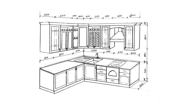 厨房家具的草图和尺寸图图片下载