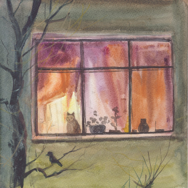 黄昏照明的窗户图片下载