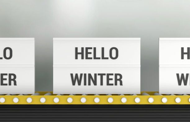 生产线上写着“你好，冬天”的灯箱图片下载