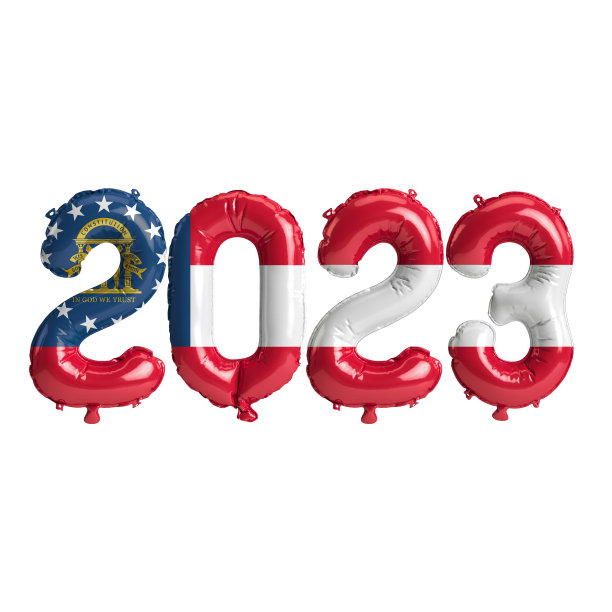 3d插图的2023个气球在格鲁吉亚国旗颜色隔离在白色背景图片下载