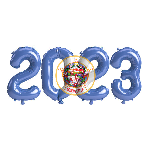 2023个气球的三维插图，明尼苏达州国旗颜色隔离在白色背景图片下载