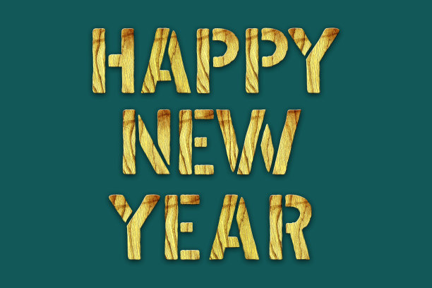 新年快乐。木制的字被孤立在绿色的背景上。假期。设计元素。图片下载