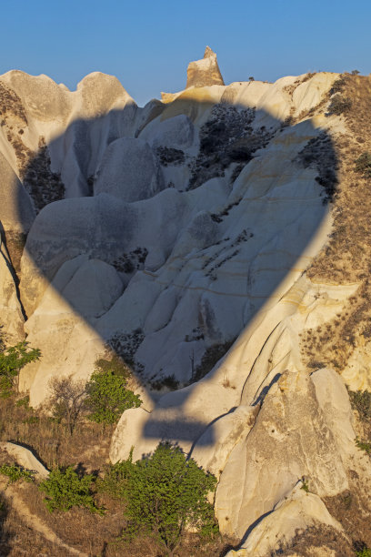这是清晨卡帕多西亚山谷热气球的近景阴影。垂直图片下载