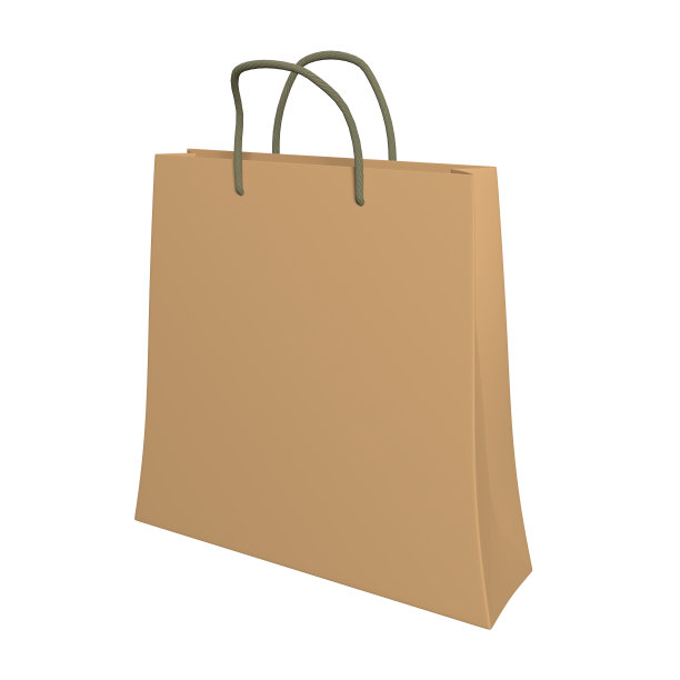 3d白色背景的棕色再生纸购物袋。三维渲染图片下载