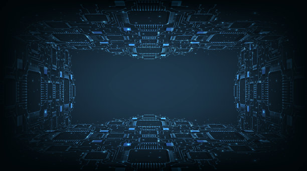 隧道线路板插图深蓝色背景。图片下载