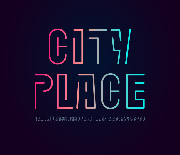 数字字体字母由线段组成，极简的技术明快的字母和数字风格图片下载