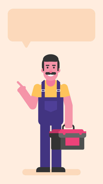 修理工用手指指着并拿着装有工具的手提箱图片下载