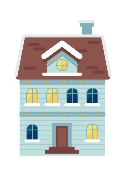 圣诞屋冬季平面插画图片下载