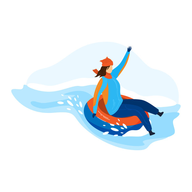 冬日圣诞乐趣管户外游戏女孩。寒假，滑冰，户外游玩，活跃季节卡通风格矢量插画孤立在白色上图片下载