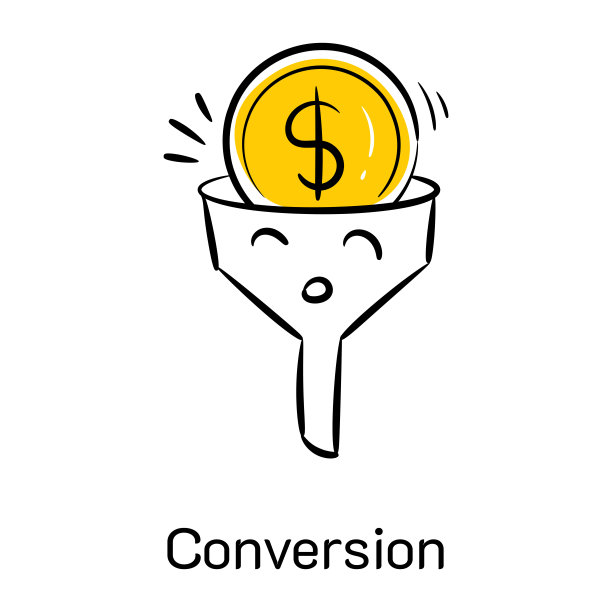 美元和漏斗，概念转换手绘图标图片下载