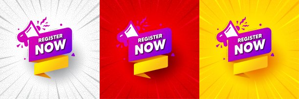 现在注册纸横幅。免费注册牌。闪光报价横幅。向量图片下载