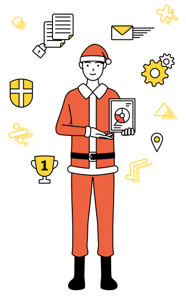 DXing的形象，简单的线条插画，一个男人打扮成圣诞老人使用数字技术来改善他的业务图片下载