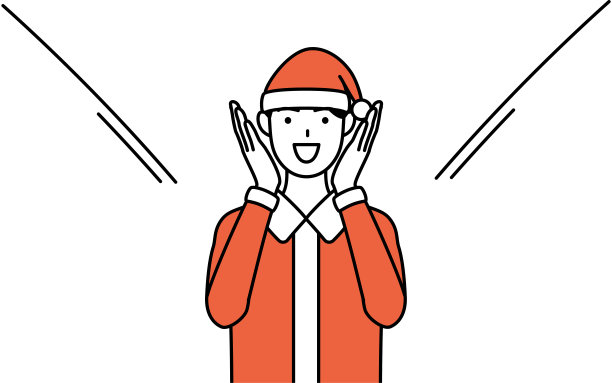 简单的线条插画，一个男人打扮成圣诞老人用他的手捂着嘴在喊。图片下载