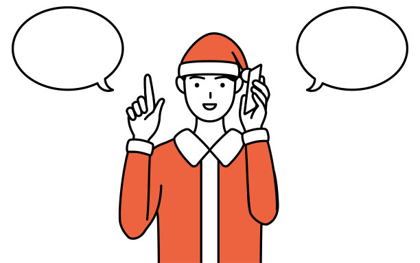 简单的线条插画，一个男人打扮成圣诞老人指着，而在电话上。图片下载