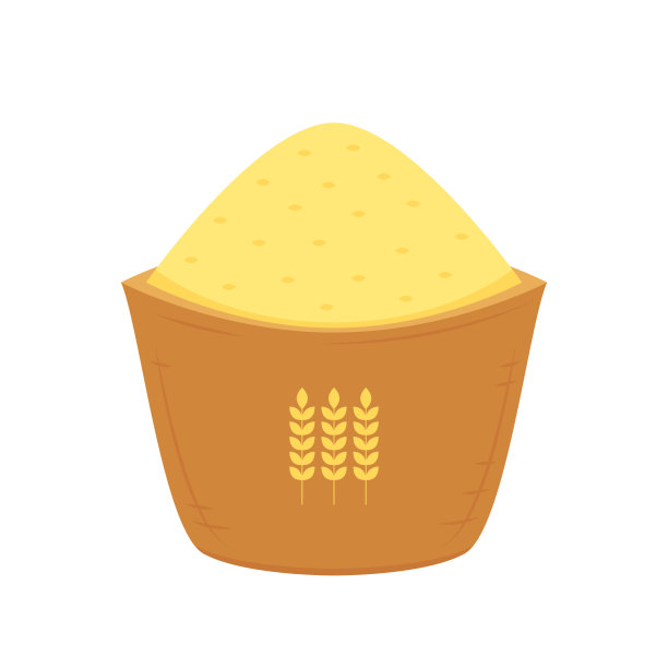 面粉袋。满满一袋小麦穗面粉。平面矢量插图孤立在白色背景上。饭袋。图片下载