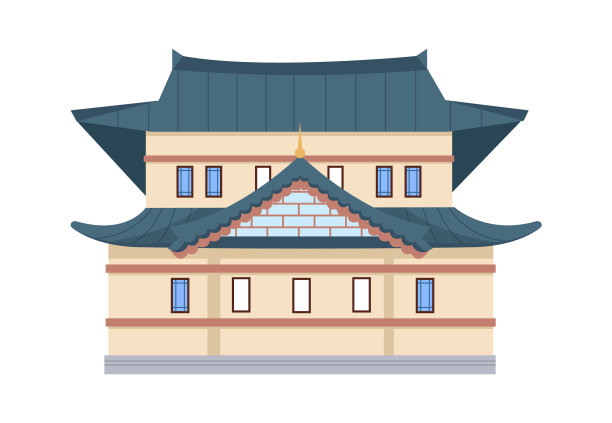 亚洲传统宫殿建筑插画图片下载