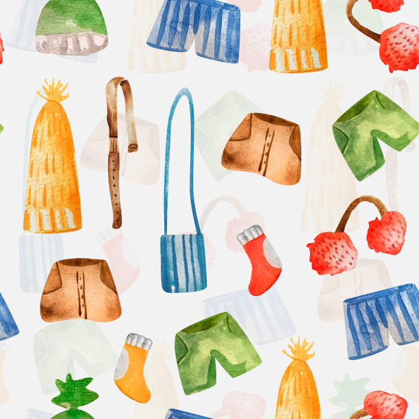 休闲穿水彩无缝图案。图片下载