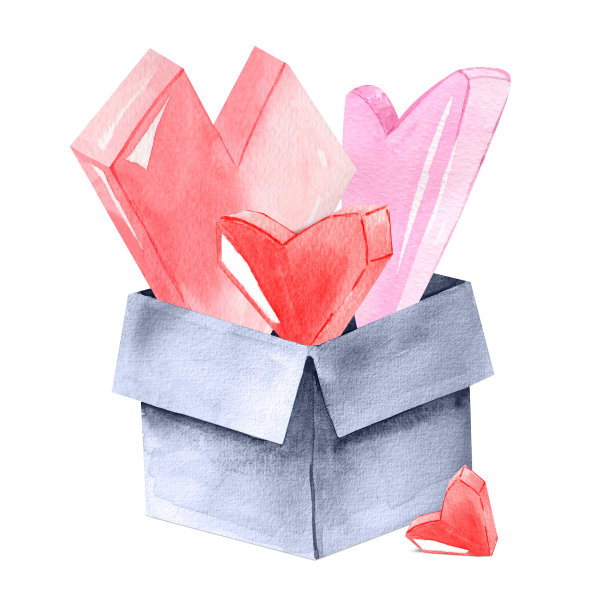 体积心脏在一个蓝色盒子水彩插图图片下载