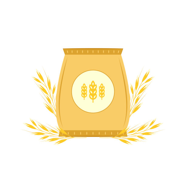 面粉袋。满满一袋小麦穗面粉。平面矢量插图孤立在白色背景上。饭袋。图片下载