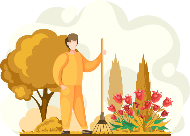 捡拾庄稼或季节性收获的人，捡拾树叶，在院子里干活。秋天的农工图片下载