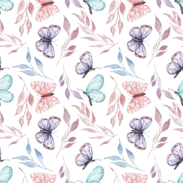蝴蝶无缝图案，水彩精致花纸，飞蛾重复纸，昆虫无尽图案，纺织印花，夏季印花设计图片下载