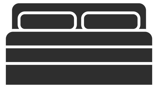 双人床黑色图标。卧室家具符号图片下载