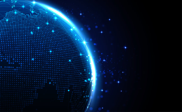 数字技术全球全球网络互联网连接蓝色背景，抽象网络技术未来星球地图世界，Ai大数据，创新5g无线wifi未来，插图向量图片下载