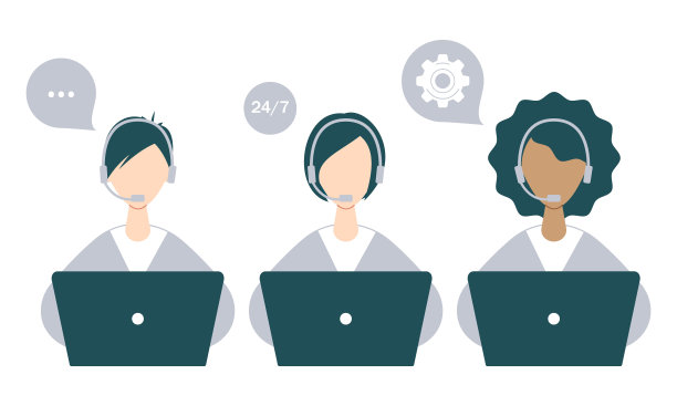 客户服务人员带着耳机和笔记本电脑在电脑上为客户提供服务或咨询图片下载