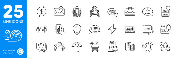 大纲图标设置。美元兑换，洪水保险和能源图标。用于网站应用程序向量图片下载