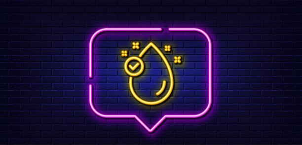 维生素E线图标。油滴标志。霓虹灯说话泡泡。向量图片下载