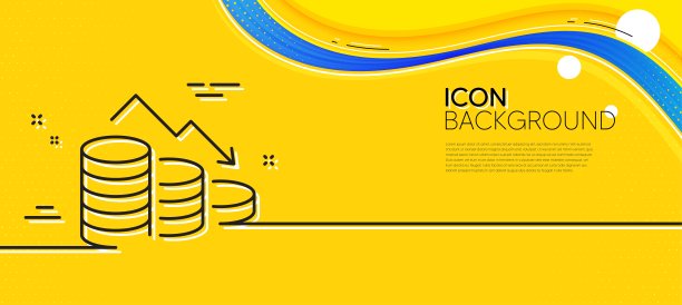 金钱亏损线图标。金融危机信号。最小行黄色横幅。向量图片下载