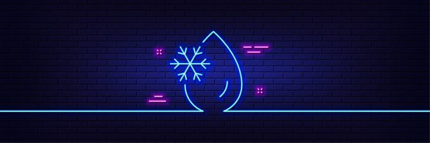 冷冻水线图标。冻冷温度标志。霓虹灯辉光效果。向量图片下载