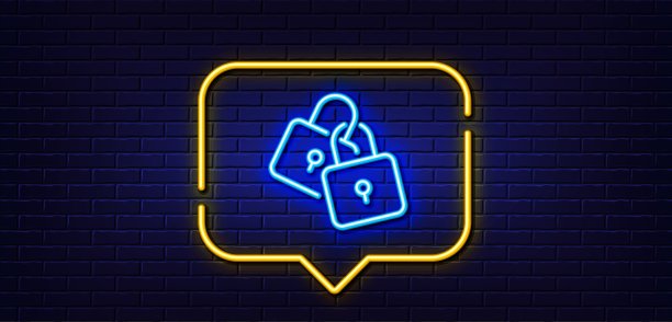 锁定线图标。婚礼挂锁标志。霓虹灯说话泡泡。向量图片下载